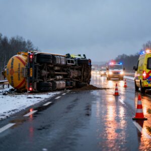 Strooiwagen kantelt op a59 bij empel, snelweg afgesloten